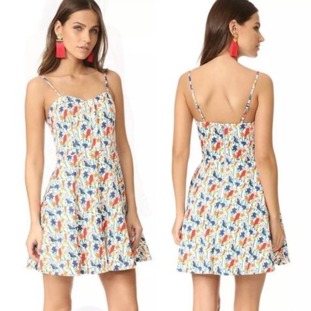 NWT Alice + Olivia Nella Bird Party Lined Faux Button White Mini Dress Size:10